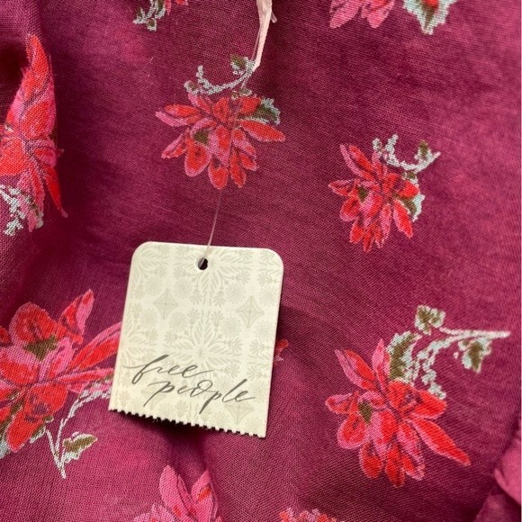 NWT Free People Amanda Ruffle Long Sleeve Wrap Blouse Burgundy Floral Size Small - Picture 11 of 16